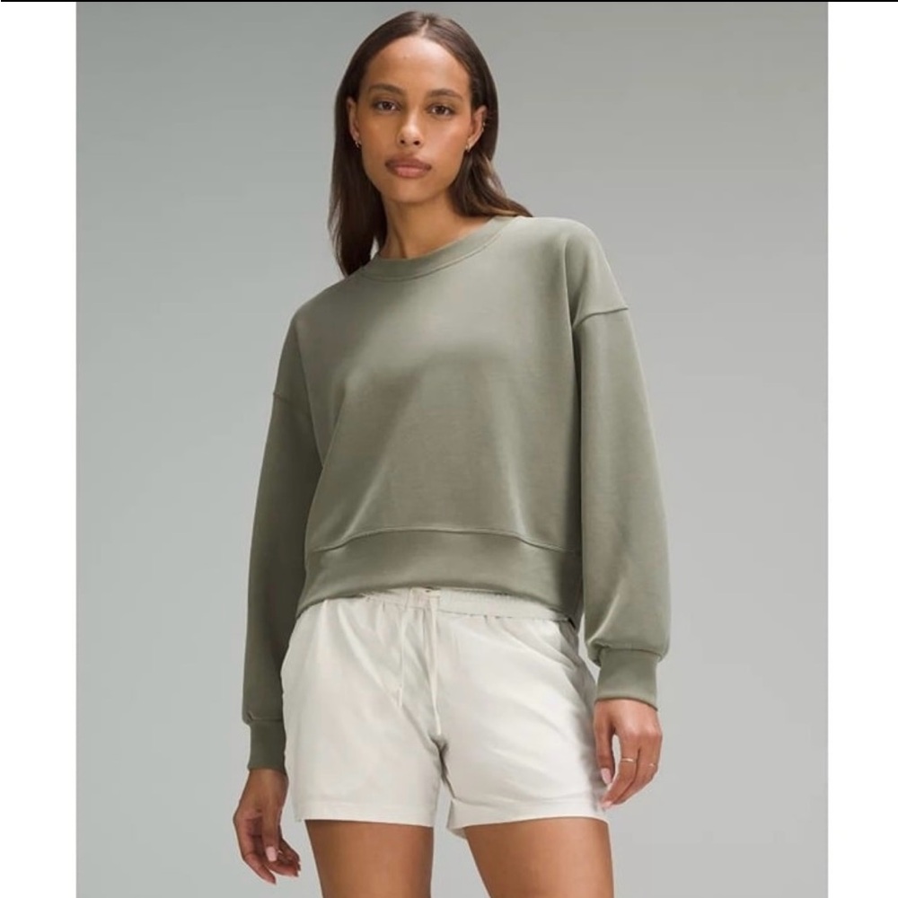 lululemon athletica Olive Green Cropped Crewneck Sweatshirt